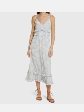 Madewell Light Blue Floral Ruffle-Trim Midi Dress